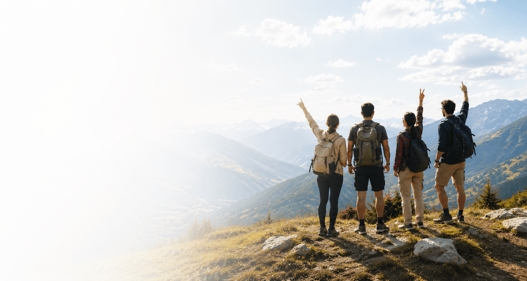 Friends hiking together in the mountains